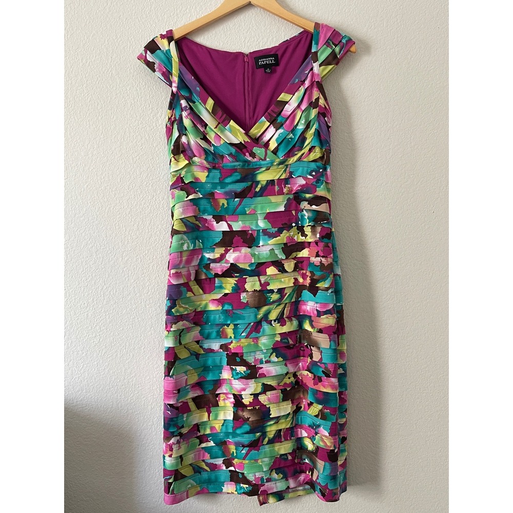Adrianna Papell Floral Ruched Sheath Dress Size‎ 10 Pink Blue Cocktail Wedding - Picture 3 of 17